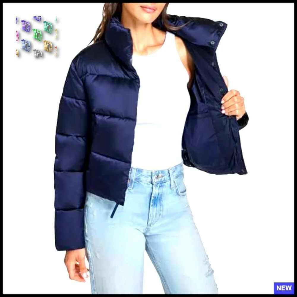 Cropped Puffer Jacket Insulated Streetwear Chic Oversized Y2K Winter Layer - Picture 6 of 7
